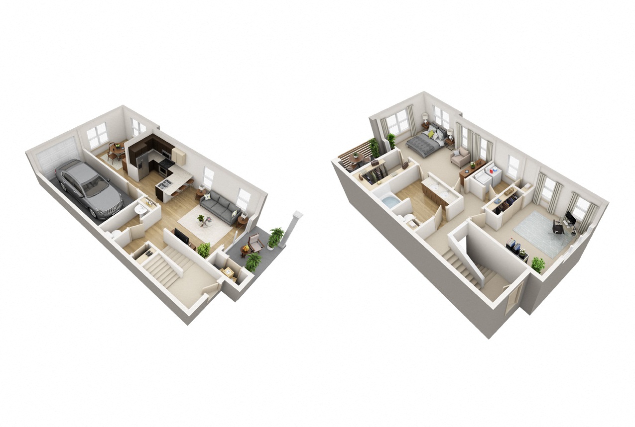 Floor plan for 2 beds, 2 baths, 1345 sqft